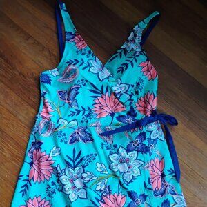 Caribbean Joe Women's Tropical Tie Cross Front One Piece Swimsuit - NWT - Size L